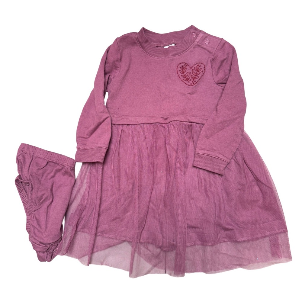 Carters‎ 18M Baby Girls Dress Outfit Set Embroidered Heart Long Sleeve Mauve